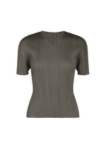 A product shot of the PLEATS PLEASE ISSEY MIYAKE MONTHLY COLORS : AUGUST top in charcoal.