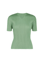 A product shot of the PLEATS PLEASE ISSEY MIYAKE MONTHLY COLORS : AUGUST top in grayish green.