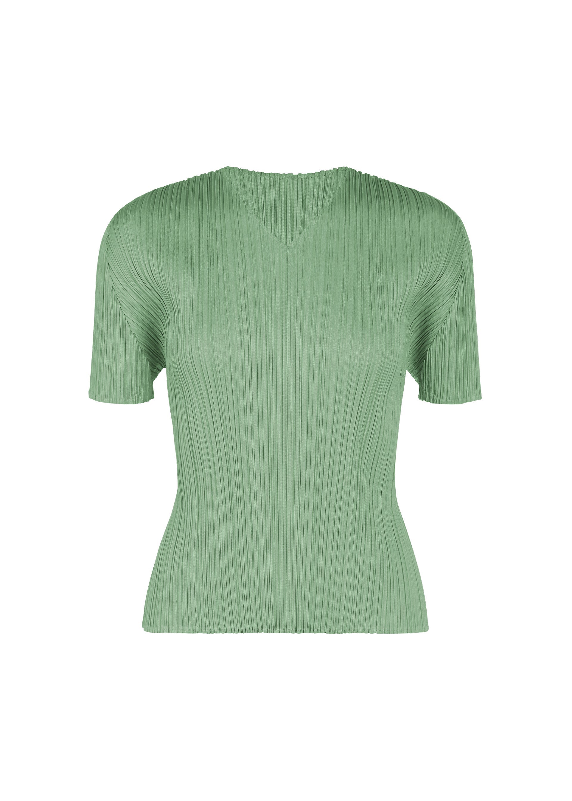 A product shot of the PLEATS PLEASE ISSEY MIYAKE MONTHLY COLORS : AUGUST top in grayish green.