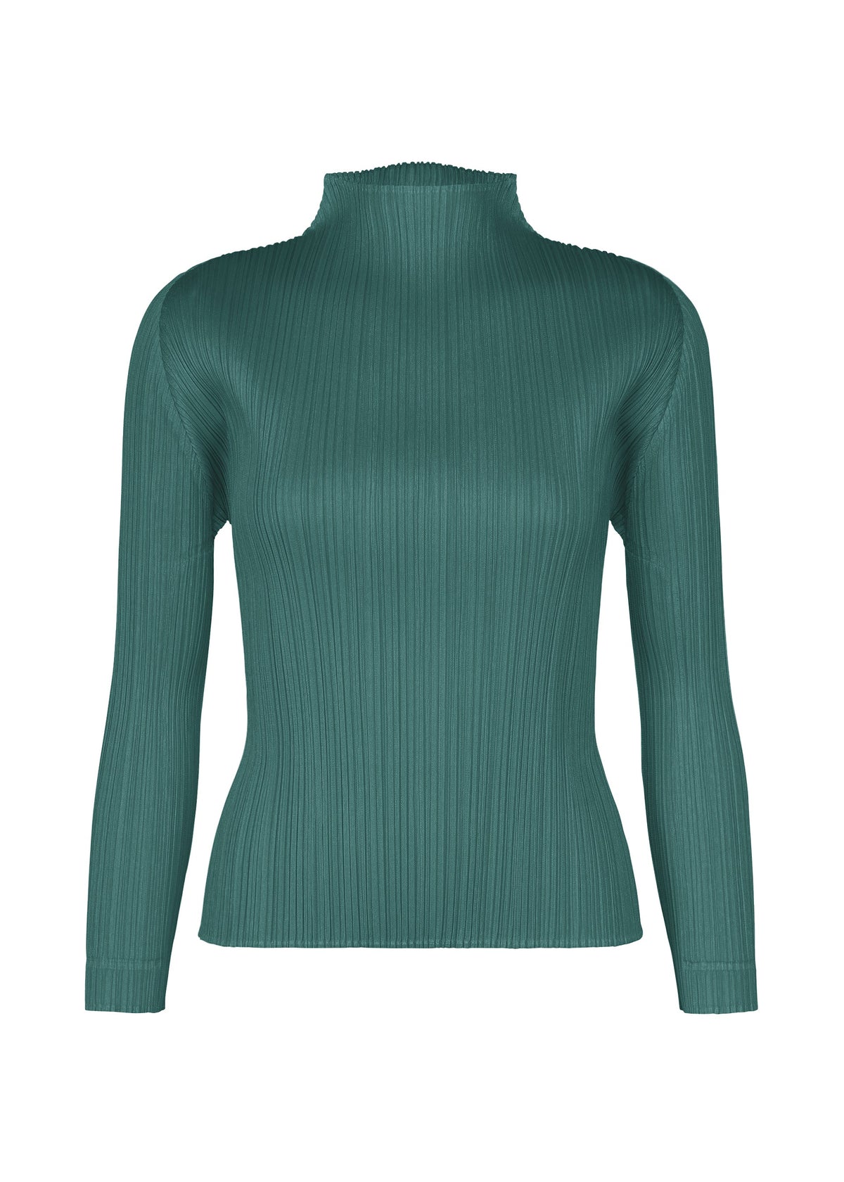 A product shot of the PLEATS PLEASE ISSEY MIYAKE MONTHLY COLORS : OCTOBER top in blue green.
