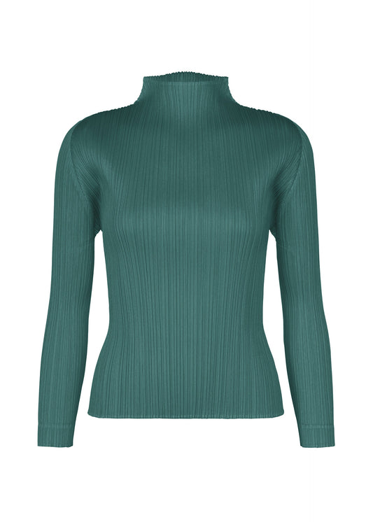 A product shot of the PLEATS PLEASE ISSEY MIYAKE MONTHLY COLORS : OCTOBER top in blue green.