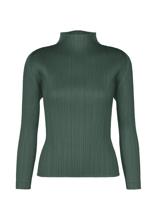 A product shot of the PLEATS PLEASE ISSEY MIYAKE MONTHLY COLORS : OCTOBER top in dark green.