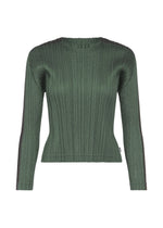 A product shot of the PLEATS PLEASE ISSEY MIYAKE COTTON DENIM top in dark green.