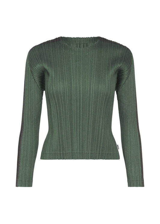 A product shot of the PLEATS PLEASE ISSEY MIYAKE COTTON DENIM top in dark green.