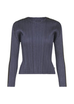 A product shot of the PLEATS PLEASE ISSEY MIYAKE COTTON DENIM top in navy blue.