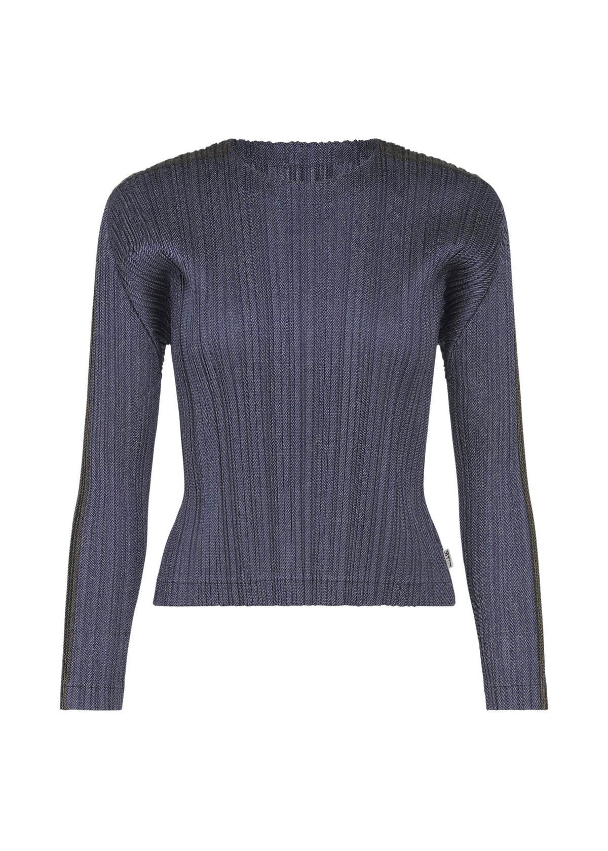 A product shot of the PLEATS PLEASE ISSEY MIYAKE COTTON DENIM top in navy blue.