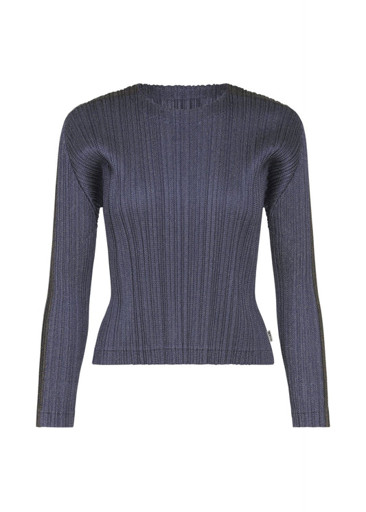 A product shot of the PLEATS PLEASE ISSEY MIYAKE COTTON DENIM top in navy blue.