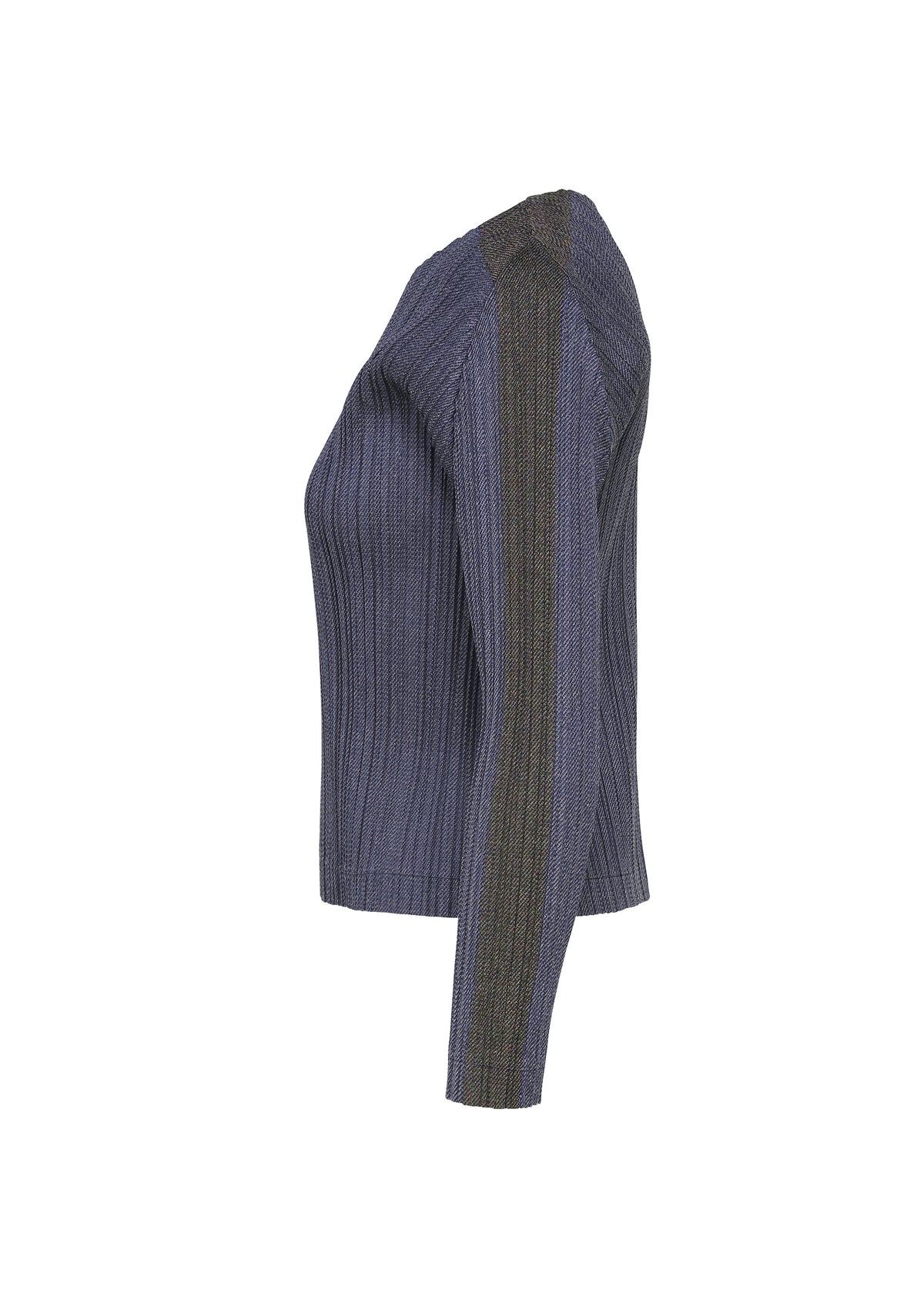A detail shot of the PLEATS PLEASE ISSEY MIYAKE COTTON DENIM top.