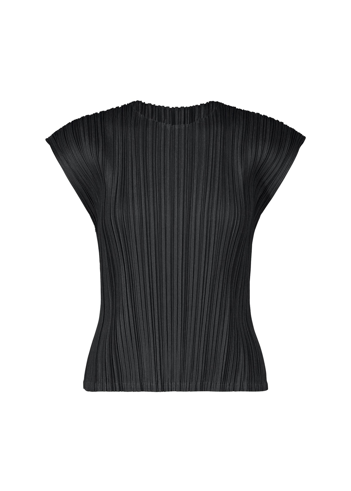 A product shot of the PLEATS PLEASE ISSEY MIYAKE MELLOW PLEATS top in black.