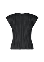 A product shot of the PLEATS PLEASE ISSEY MIYAKE MELLOW PLEATS top in black.