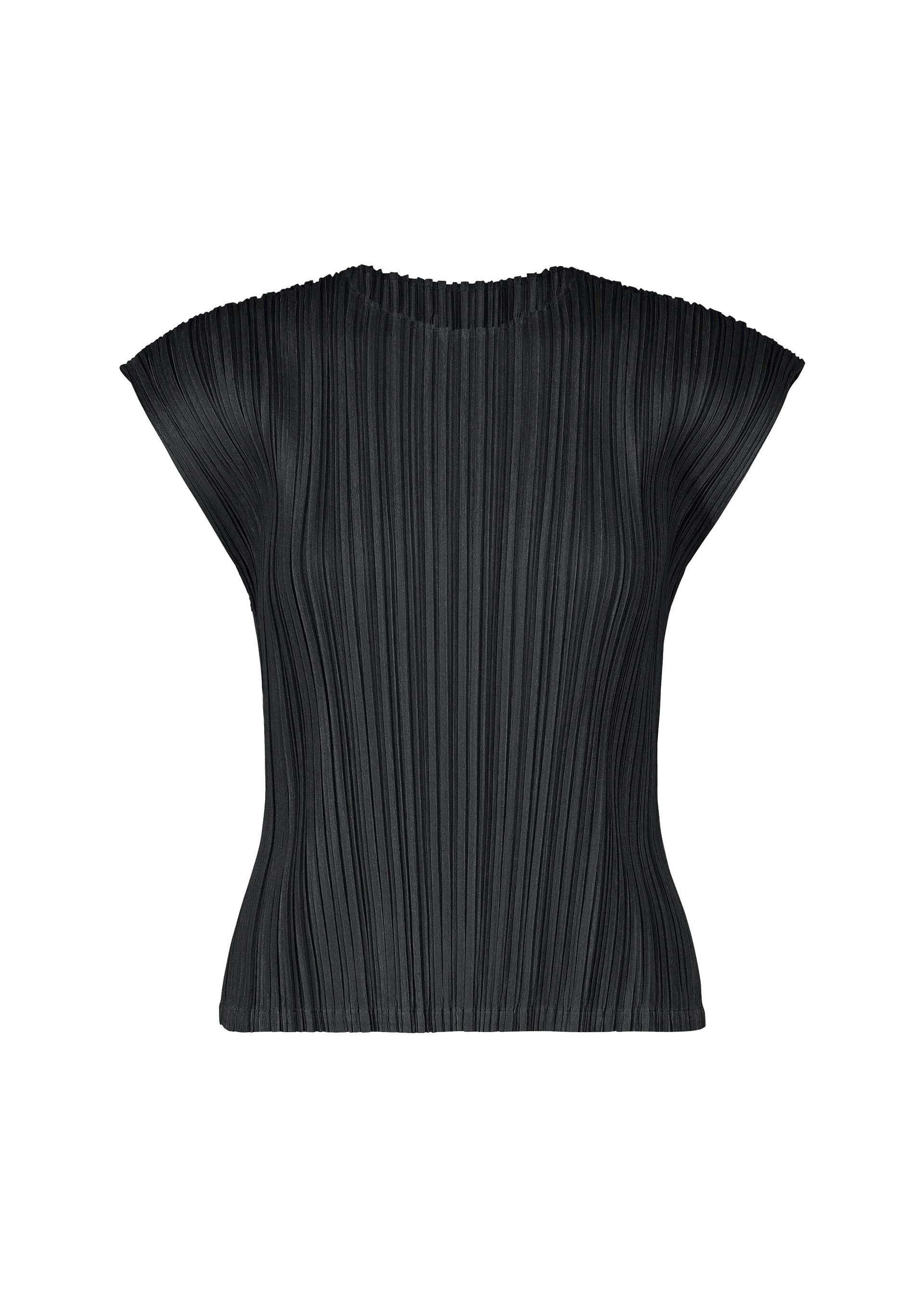 A product shot of the PLEATS PLEASE ISSEY MIYAKE MELLOW PLEATS top in black.