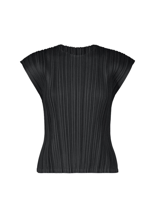 A product shot of the PLEATS PLEASE ISSEY MIYAKE MELLOW PLEATS top in black.
