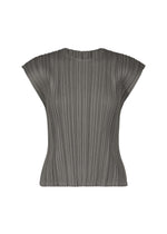 A product shot of the PLEATS PLEASE ISSEY MIYAKE MELLOW PLEATS top in charcoal.