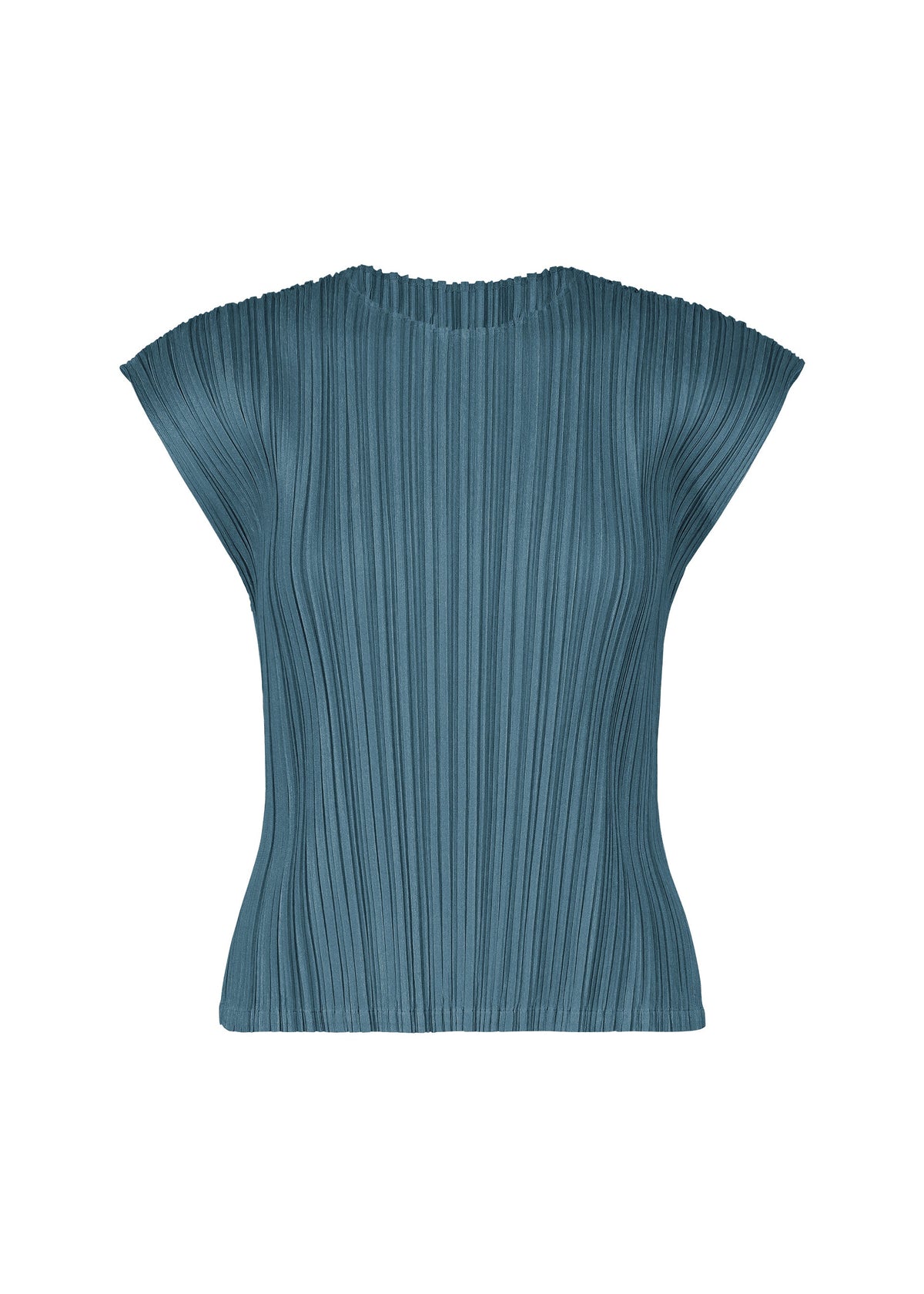 A product shot of the PLEATS PLEASE ISSEY MIYAKE MELLOW PLEATS top in cerulean blue.