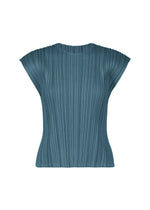 A product shot of the PLEATS PLEASE ISSEY MIYAKE MELLOW PLEATS top in cerulean blue.