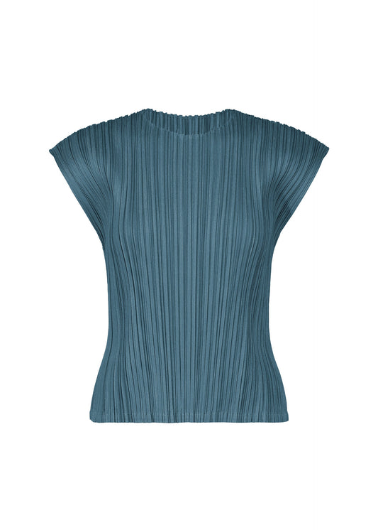 A product shot of the PLEATS PLEASE ISSEY MIYAKE MELLOW PLEATS top in cerulean blue.