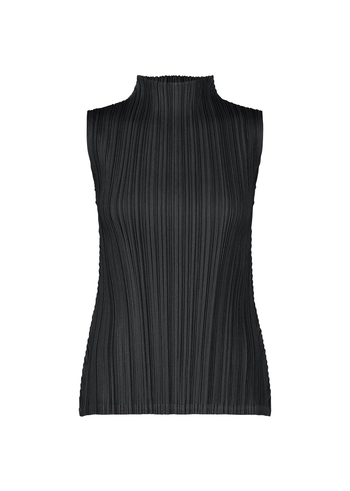 A product shot of the PLEATS PLEASE ISSEY MIYAKE MELLOW PLEATS top in black.