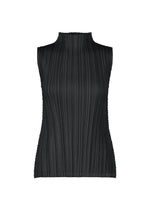 A product shot of the PLEATS PLEASE ISSEY MIYAKE MELLOW PLEATS top in black.