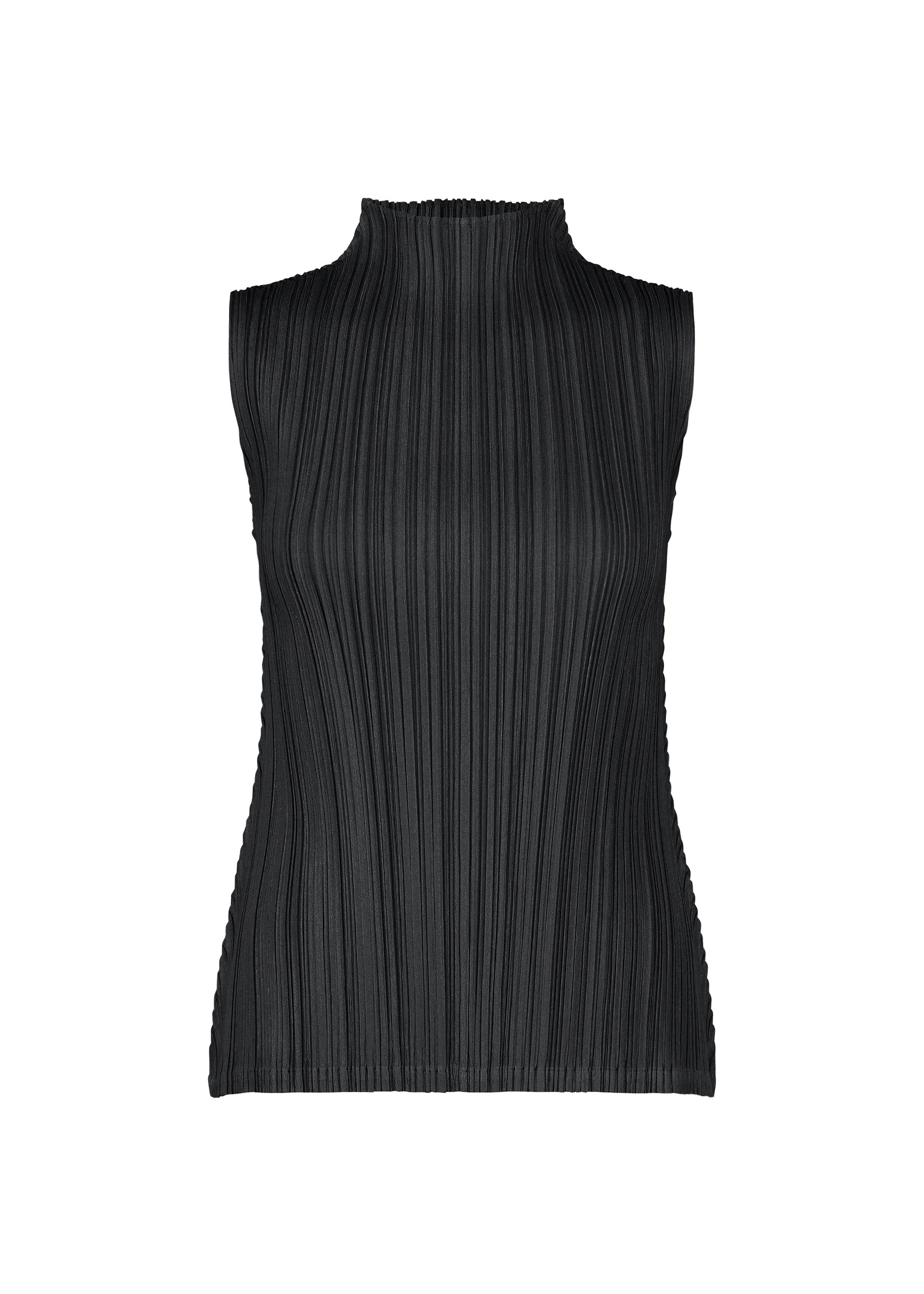 A product shot of the PLEATS PLEASE ISSEY MIYAKE MELLOW PLEATS top in black.