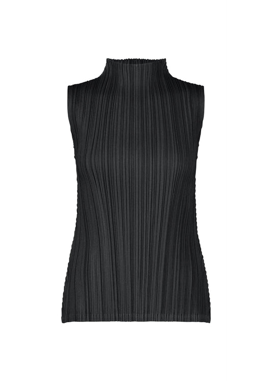 A product shot of the PLEATS PLEASE ISSEY MIYAKE MELLOW PLEATS top in black.