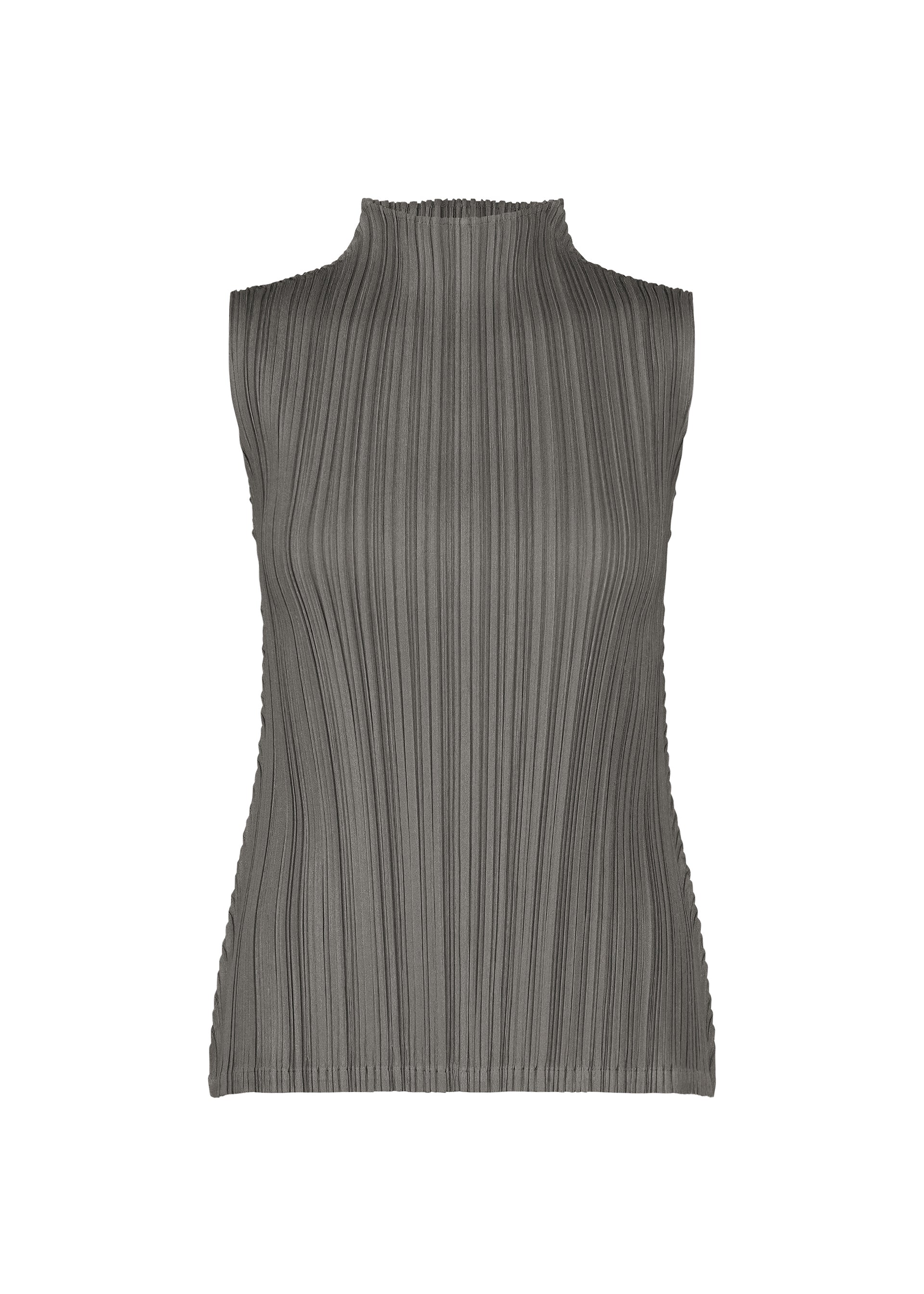 A product shot of the PLEATS PLEASE ISSEY MIYAKE MELLOW PLEATS top in charcoal.