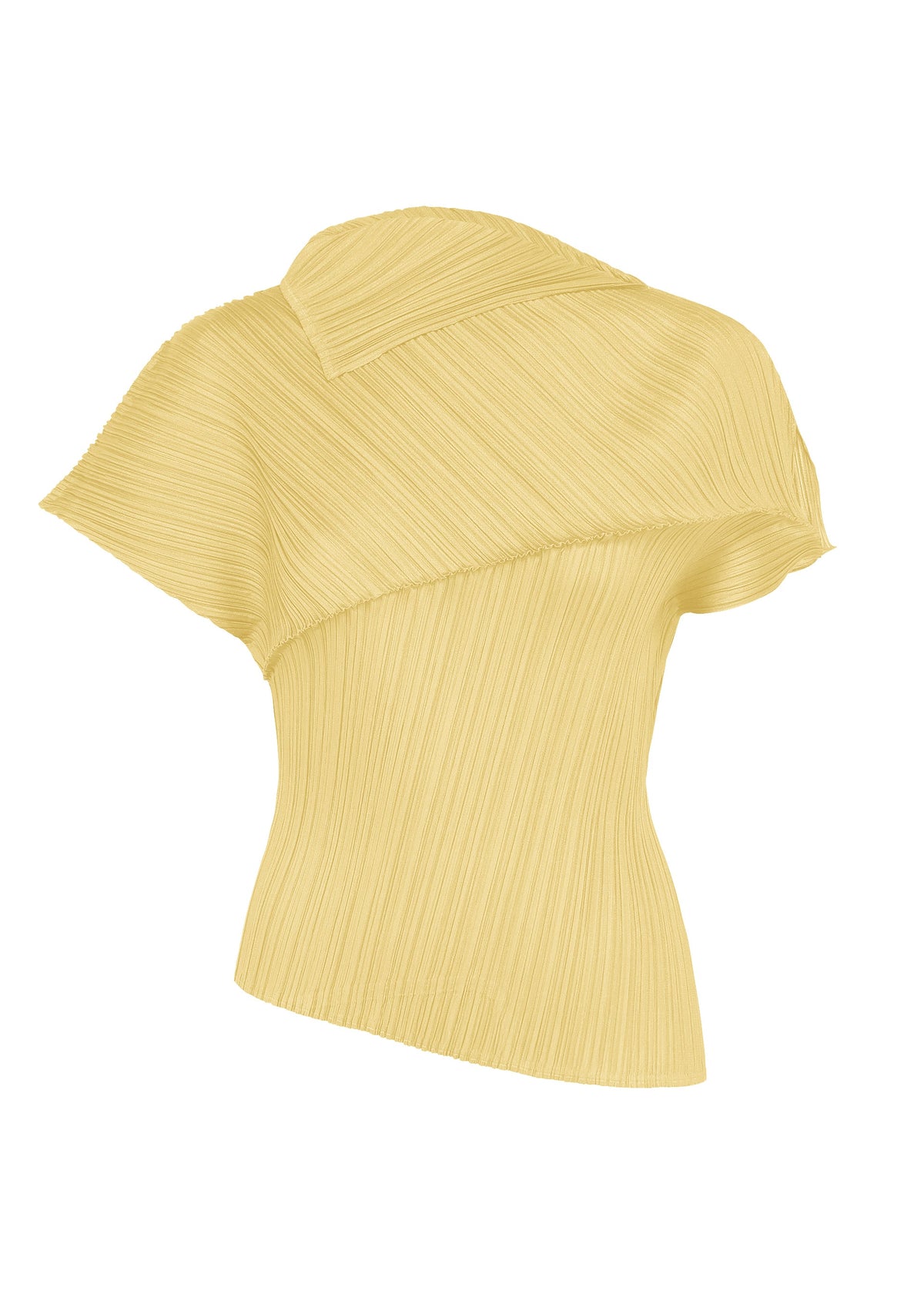 A product shot of the PLEATS PLEASE ISSEY MIYAKE LEAP top in pale yellow.