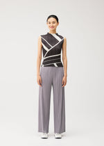 A model wears the PLEATS PLEASE ISSEY MIYAKE FOLD LINE fold-line-top-charcoal.