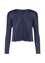 A product shot of the PLEATS PLEASE ISSEY MIYAKE MONTHLY COLORS : SEPTEMBER cardigan in navy blue.