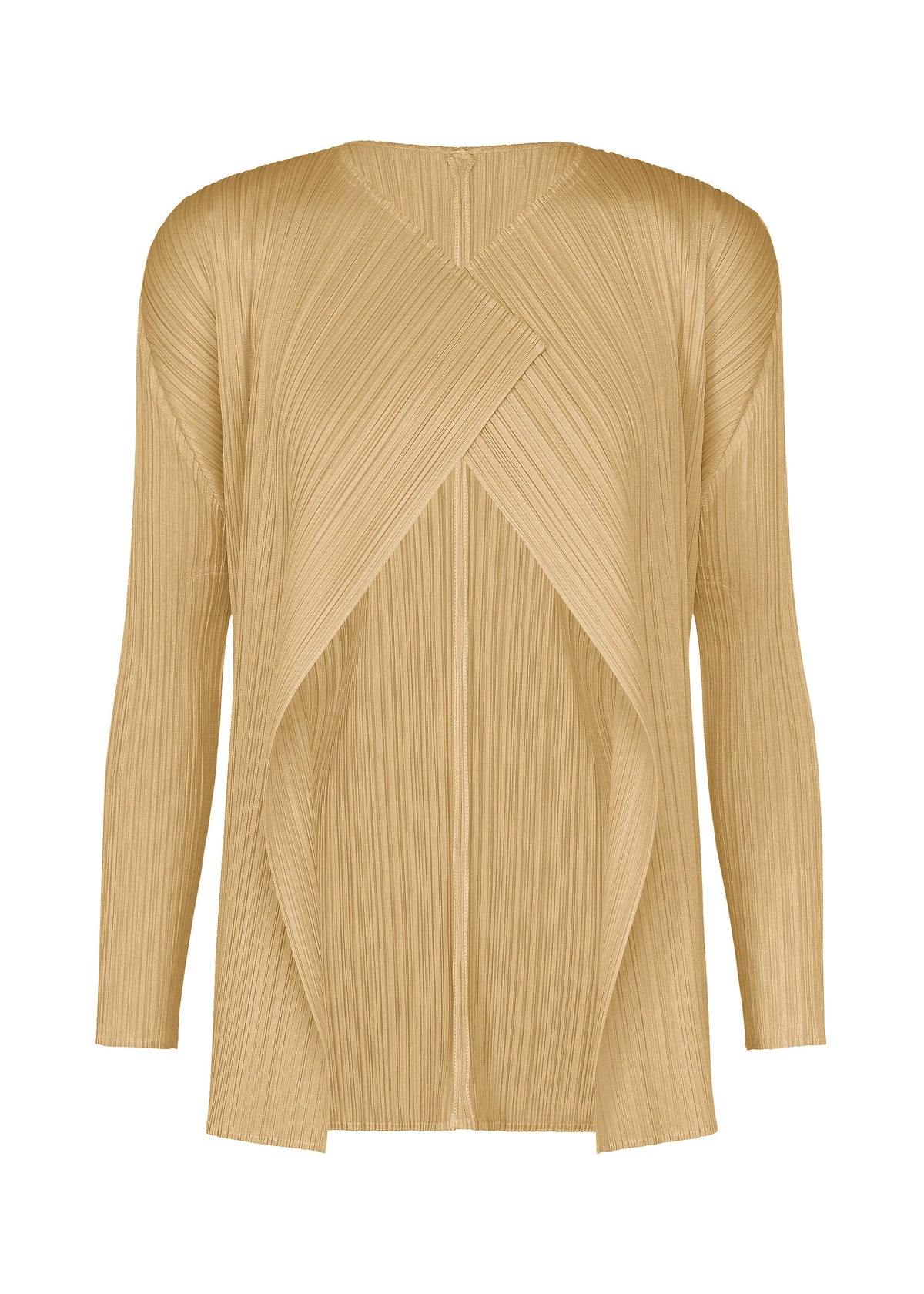 A product shot of the PLEATS PLEASE ISSEY MIYAKE MONTHLY COLORS : OCTOBER cardigan in ash beige.