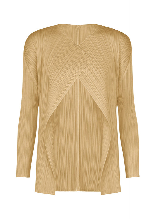 A product shot of the PLEATS PLEASE ISSEY MIYAKE MONTHLY COLORS : OCTOBER cardigan in ash beige.