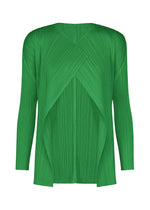 A product shot of the PLEATS PLEASE ISSEY MIYAKE MONTHLY COLORS : OCTOBER cardigan in green.