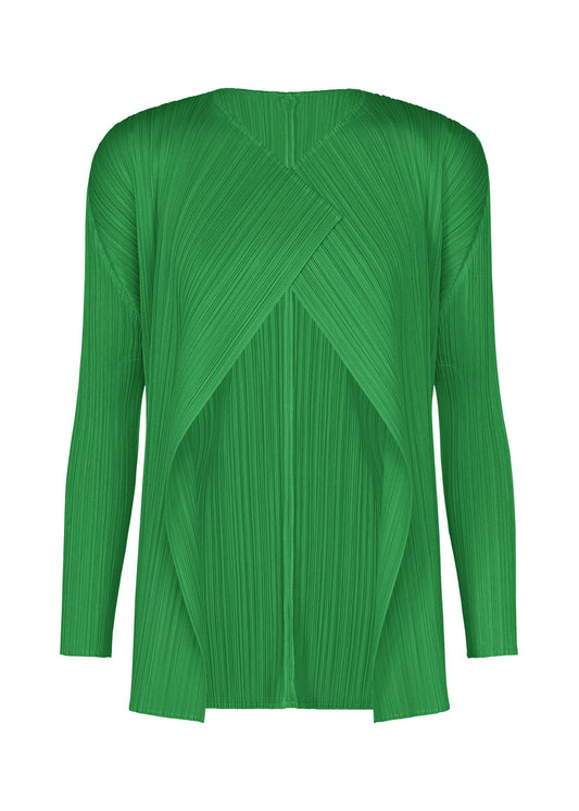 A product shot of the PLEATS PLEASE ISSEY MIYAKE MONTHLY COLORS : OCTOBER cardigan in green.
