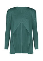 A product shot of the PLEATS PLEASE ISSEY MIYAKE MONTHLY COLORS : OCTOBER cardigan in blue green.