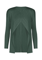 A product shot of the PLEATS PLEASE ISSEY MIYAKE MONTHLY COLORS : OCTOBER cardigan in dark green.