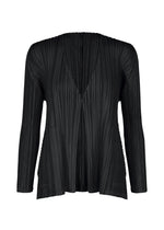 A product shot of the PLEATS PLEASE ISSEY MIYAKE MELLOW PLEATS cardigan in black.