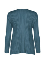 A detail shot of the PLEATS PLEASE ISSEY MIYAKE MELLOW PLEATS cardigan.