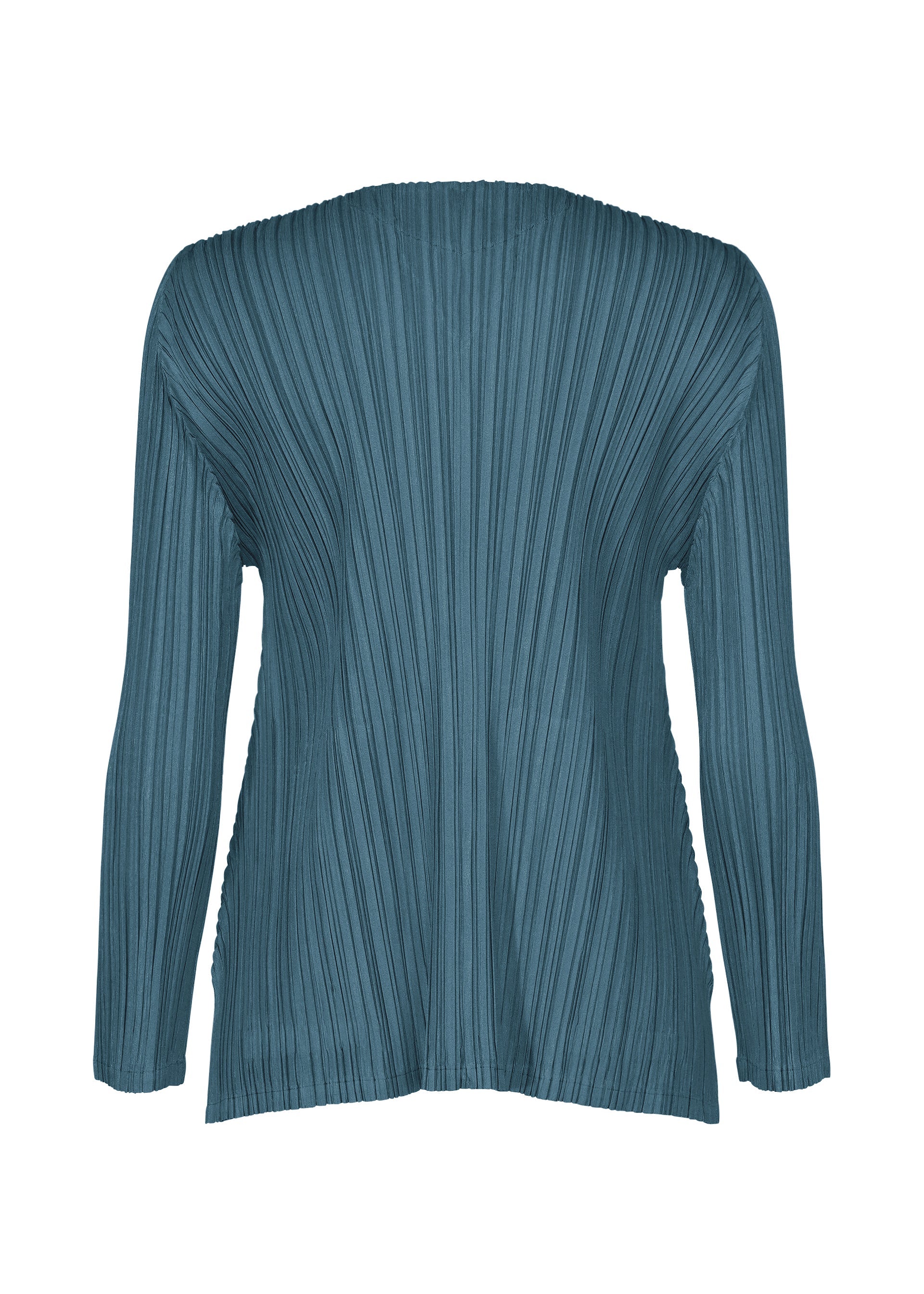 A detail shot of the PLEATS PLEASE ISSEY MIYAKE MELLOW PLEATS cardigan.