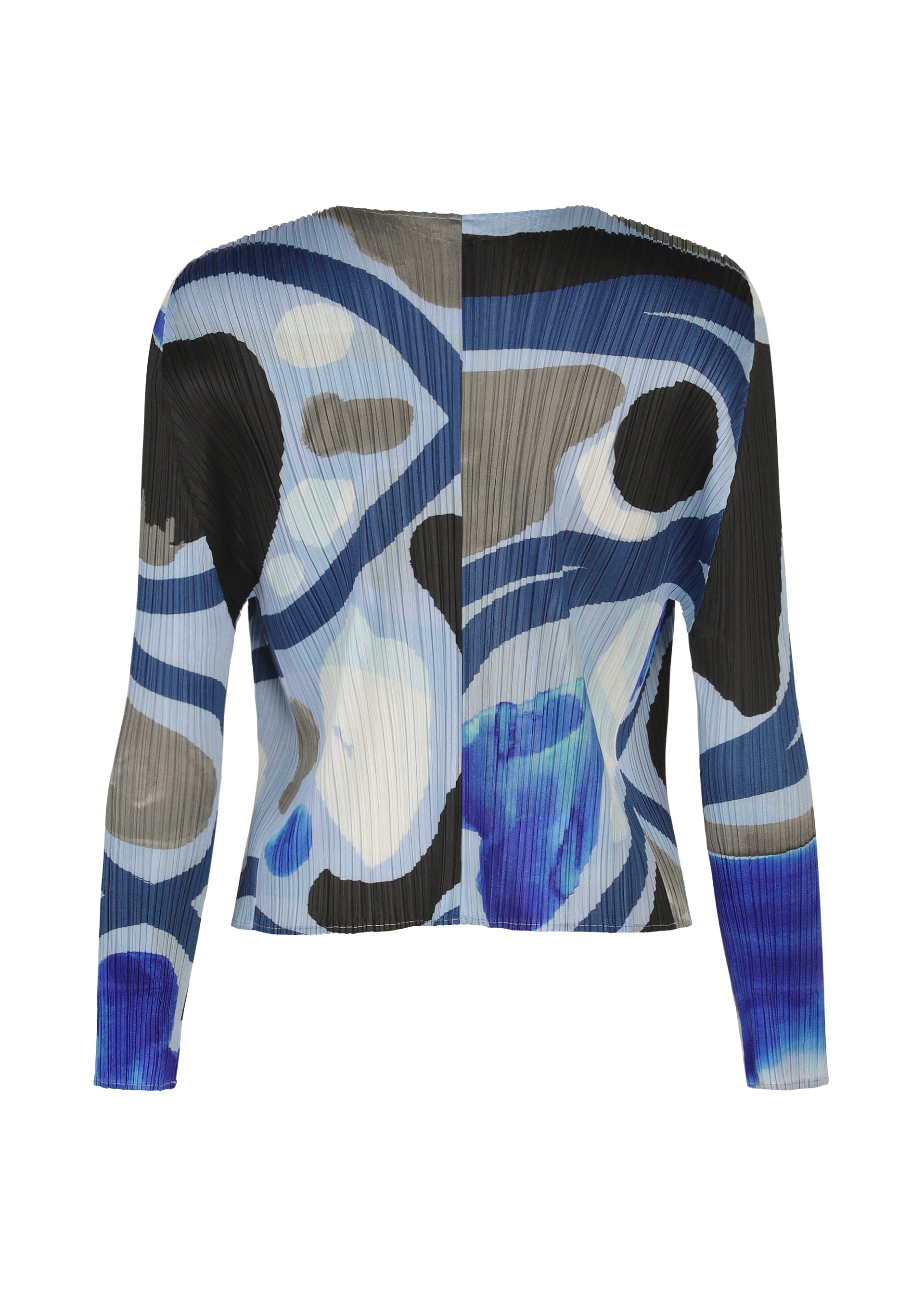A detail shot of the PLEATS PLEASE ISSEY MIYAKE ROLL cardigan.