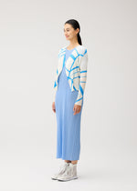 A model wears the PLEATS PLEASE ISSEY MIYAKE FOLD LINE fold-line-cardigan-off-white.