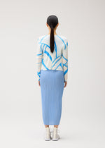 A model wears the PLEATS PLEASE ISSEY MIYAKE FOLD LINE fold-line-cardigan-off-white.