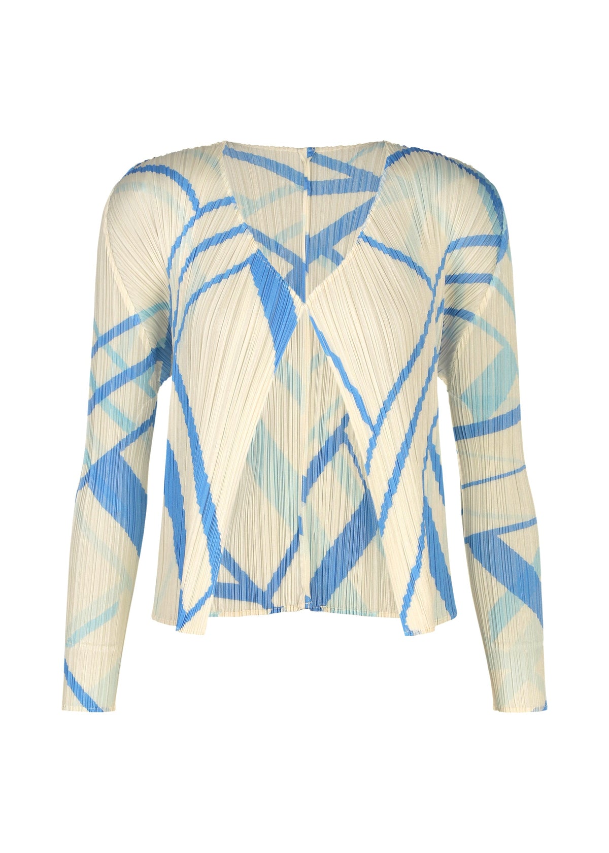 A product shot of the PLEATS PLEASE ISSEY MIYAKE FOLD LINE cardigan in off white.