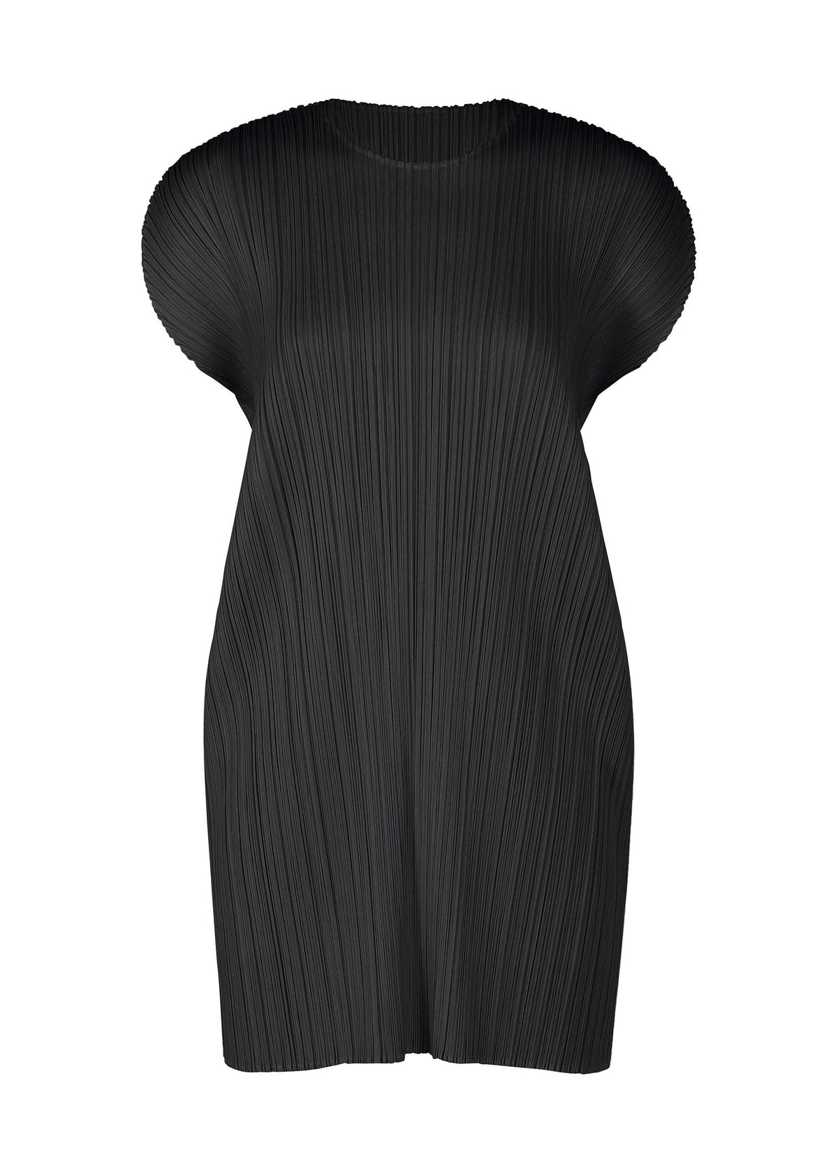A product shot of the PLEATS PLEASE ISSEY MIYAKE MONTHLY COLORS : JULY dress in black.
