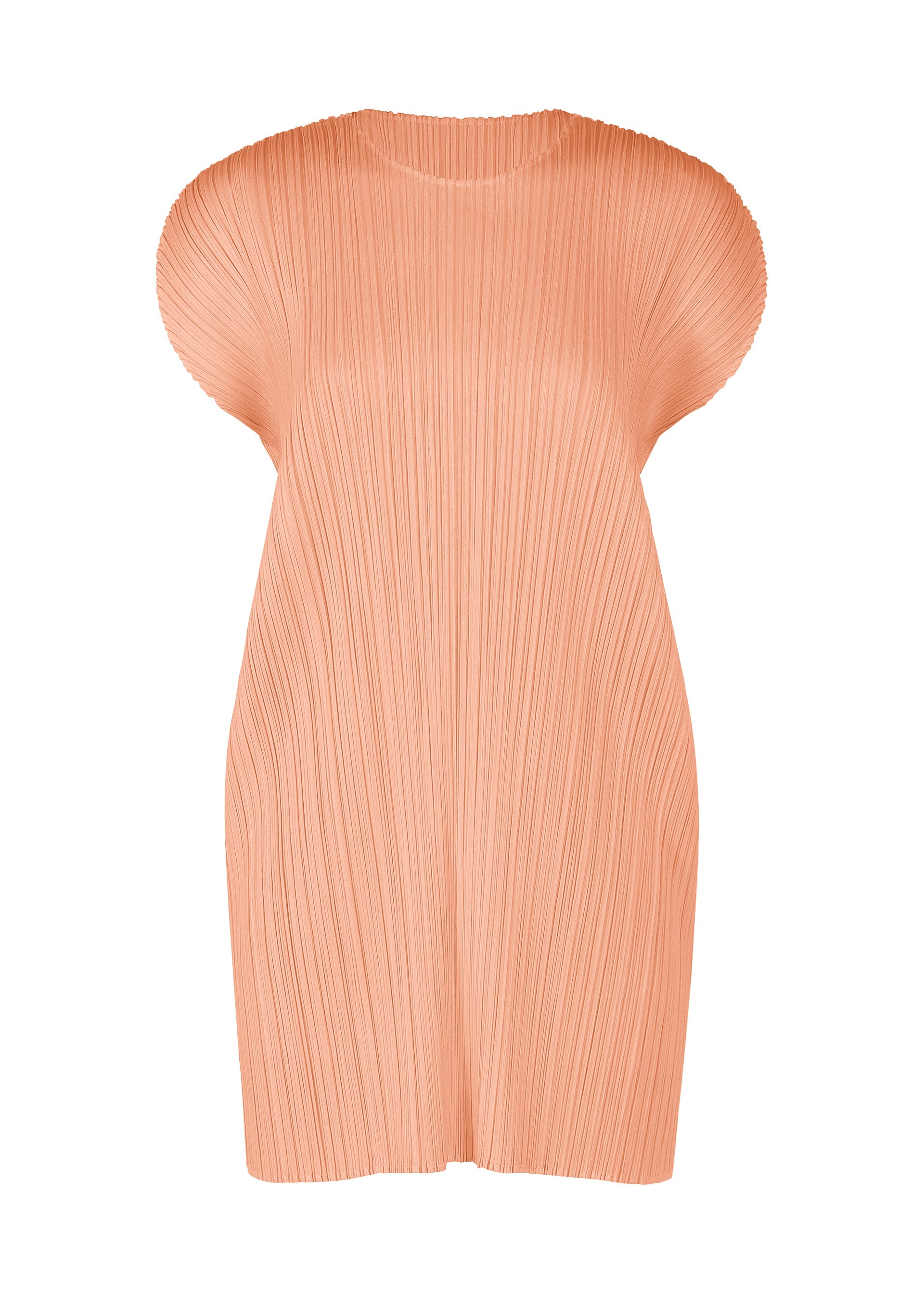 A product shot of the PLEATS PLEASE ISSEY MIYAKE MONTHLY COLORS : JULY dress in pale orange.