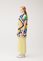 A model wears the PLEATS PLEASE ISSEY MIYAKE ROLL roll-dress-multi-1.