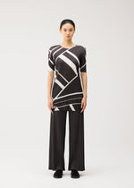 A model wears the PLEATS PLEASE ISSEY MIYAKE FOLD LINE fold-line-tunic-off-white.