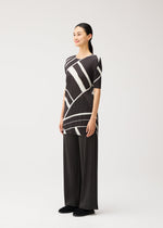 A model wears the PLEATS PLEASE ISSEY MIYAKE FOLD LINE fold-line-tunic-off-white.
