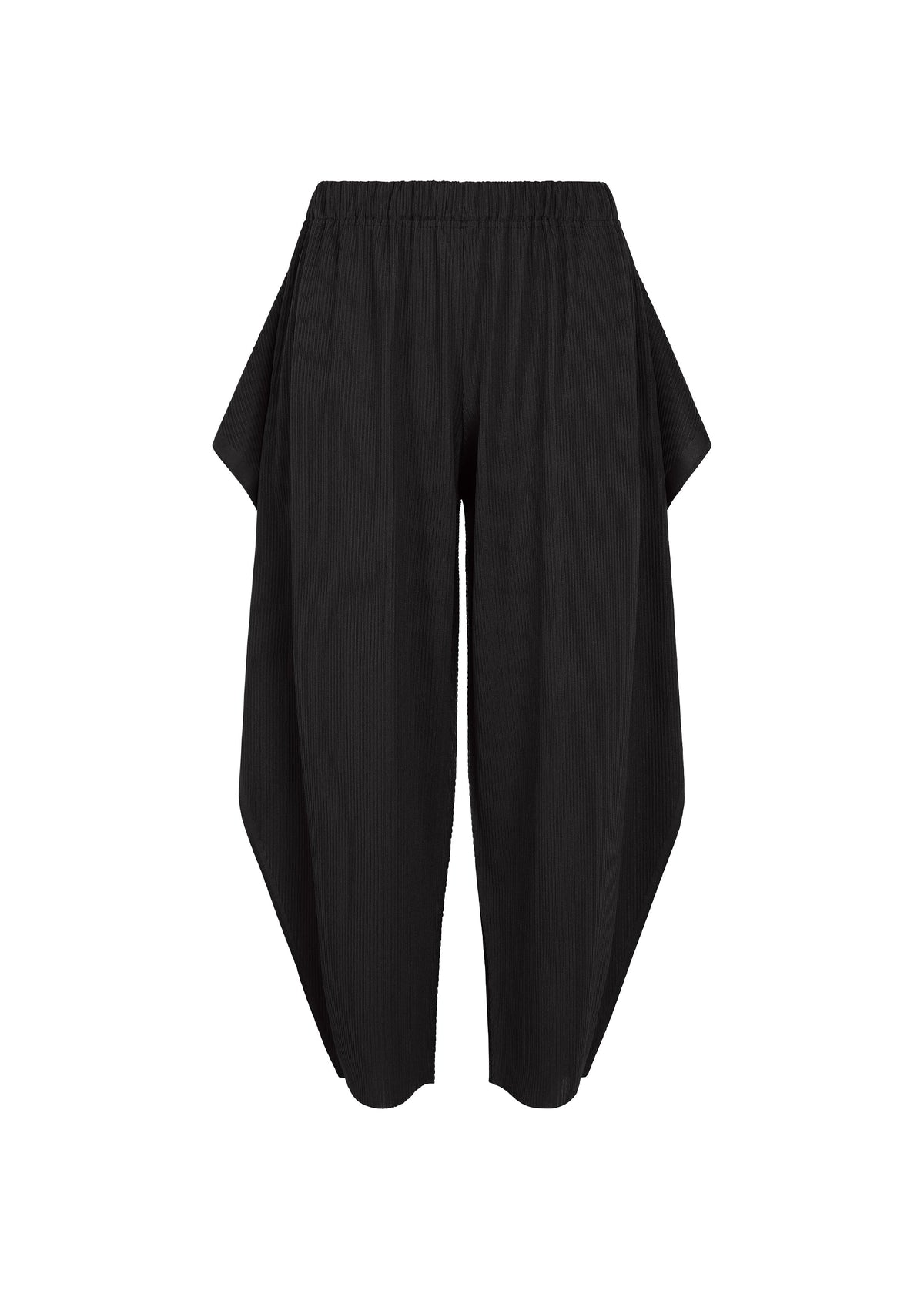 A product shot of the PLEATS PLEASE ISSEY MIYAKE A-POC BOTTOMS trousers in black.
