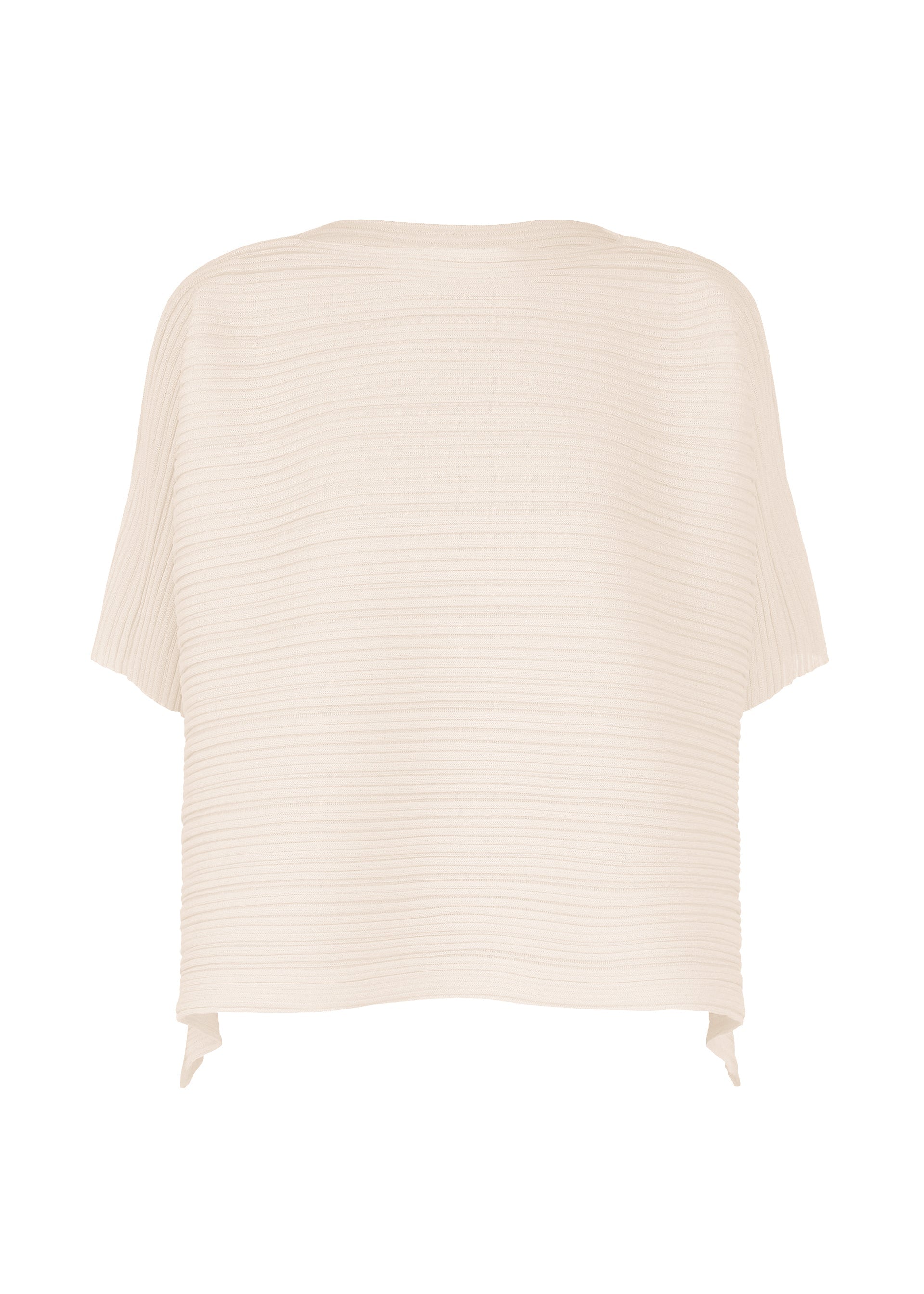 A product shot of the PLEATS PLEASE ISSEY MIYAKE PAPER BOUNCE KNIT shirt in white.