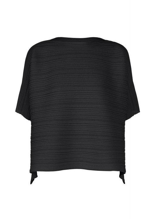 A product shot of the PLEATS PLEASE ISSEY MIYAKE PAPER BOUNCE KNIT top in black.