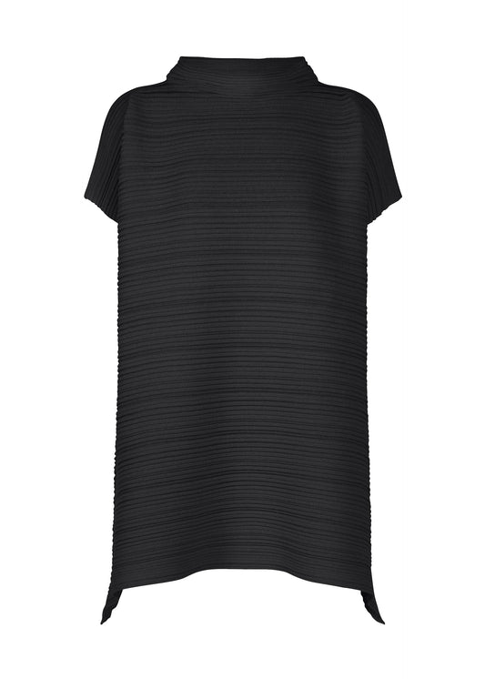 A product shot of the PLEATS PLEASE ISSEY MIYAKE PAPER BOUNCE KNIT top in black.